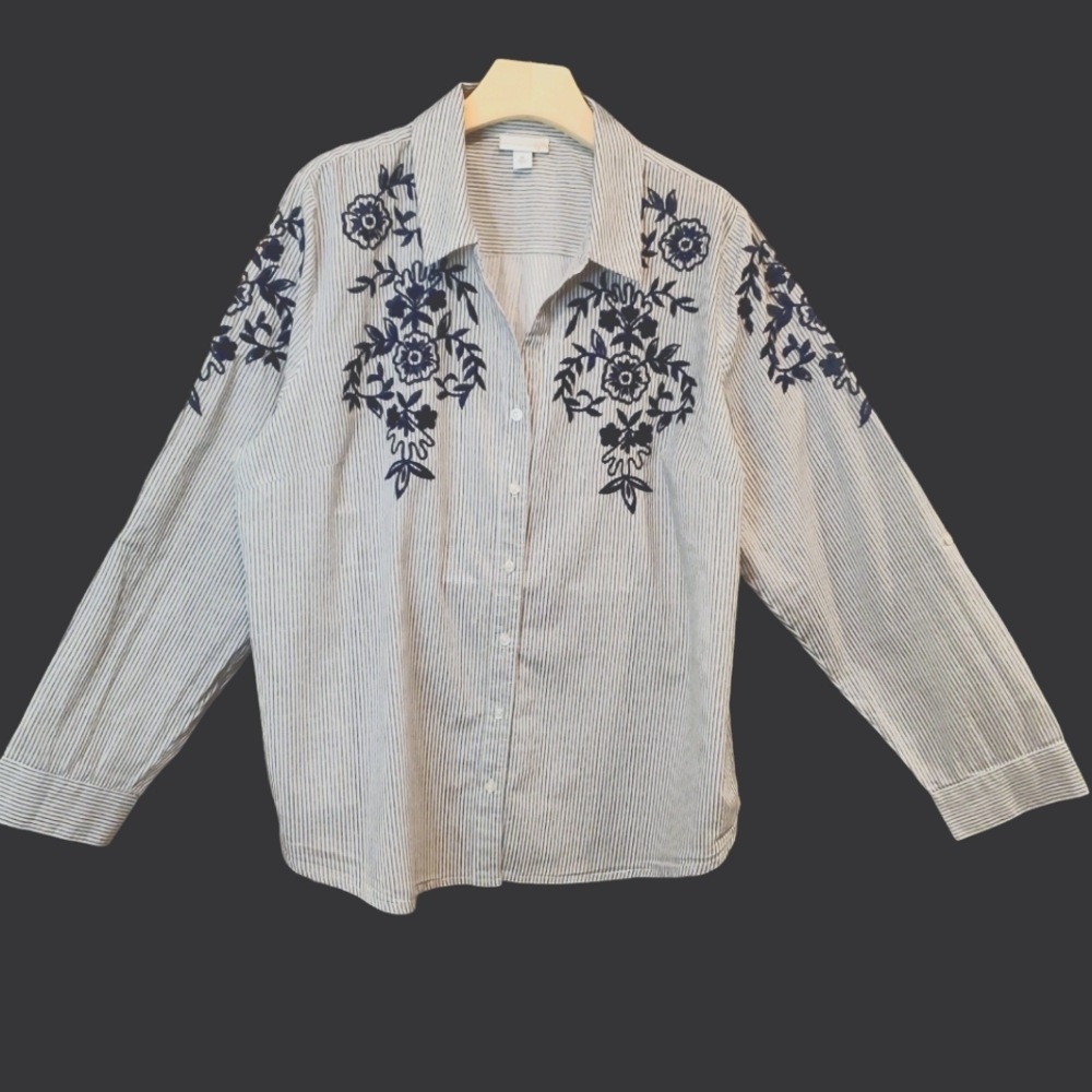 Westport, navy embroidered blouse XL